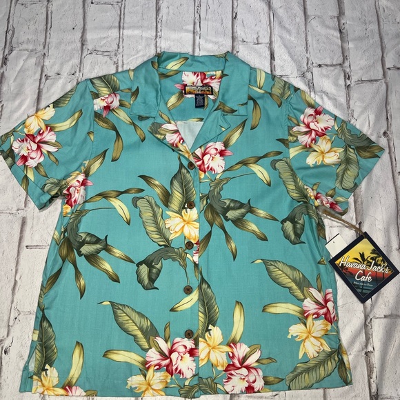 Women's Floral Button Down Shirt - Teal - Picture 1 of 3
